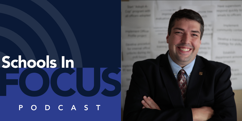 Schools in Focus podcast logo and Tom Saccenti